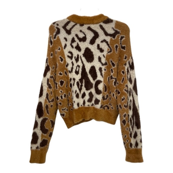Broadway 38 Medium Crew Neck Faux Fur Color-block Animal Print Sweater - Picture 3 of 11